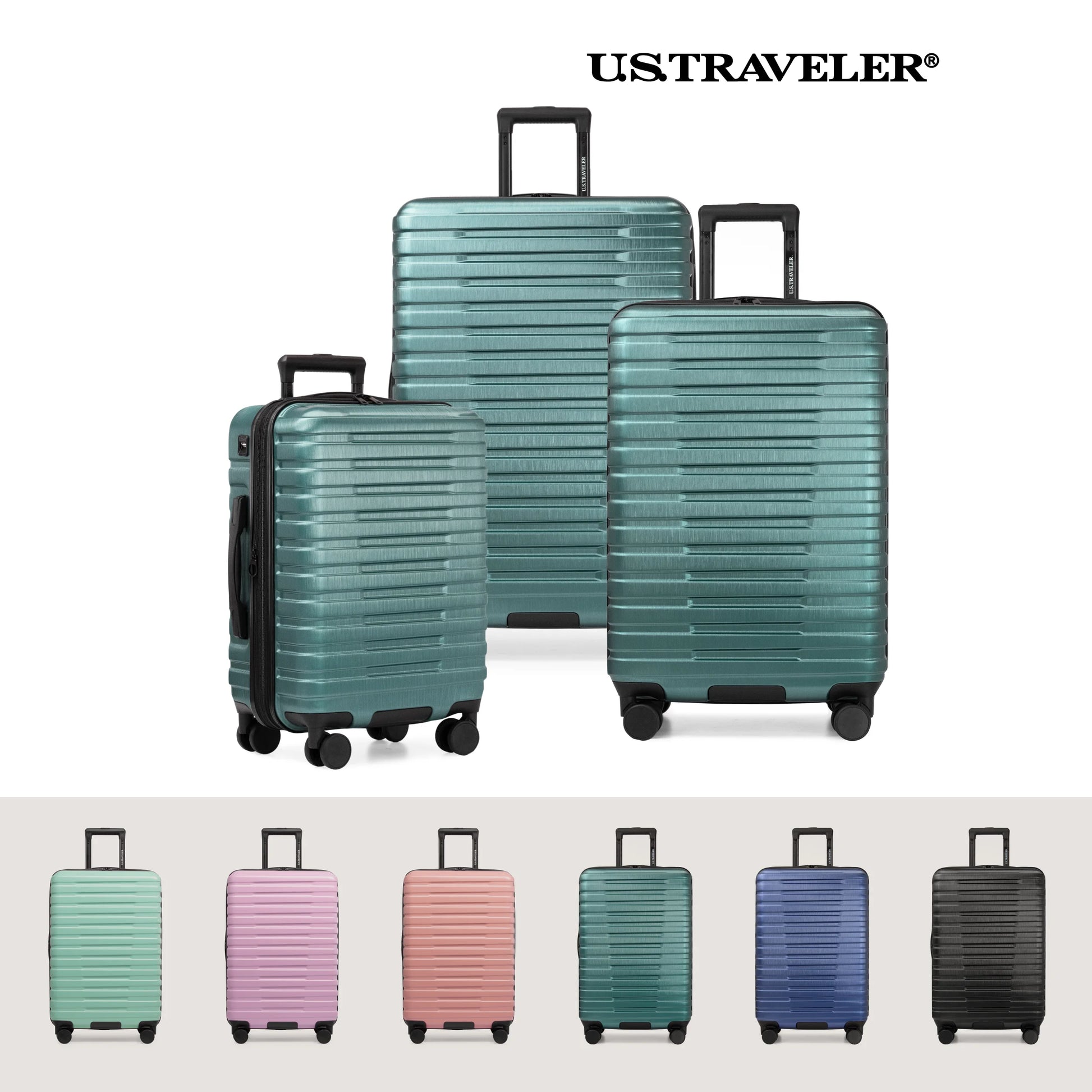 U.S. Traveler Boren Hardside Rugged Spinner Luggage, Teal, 26" Checked Medium