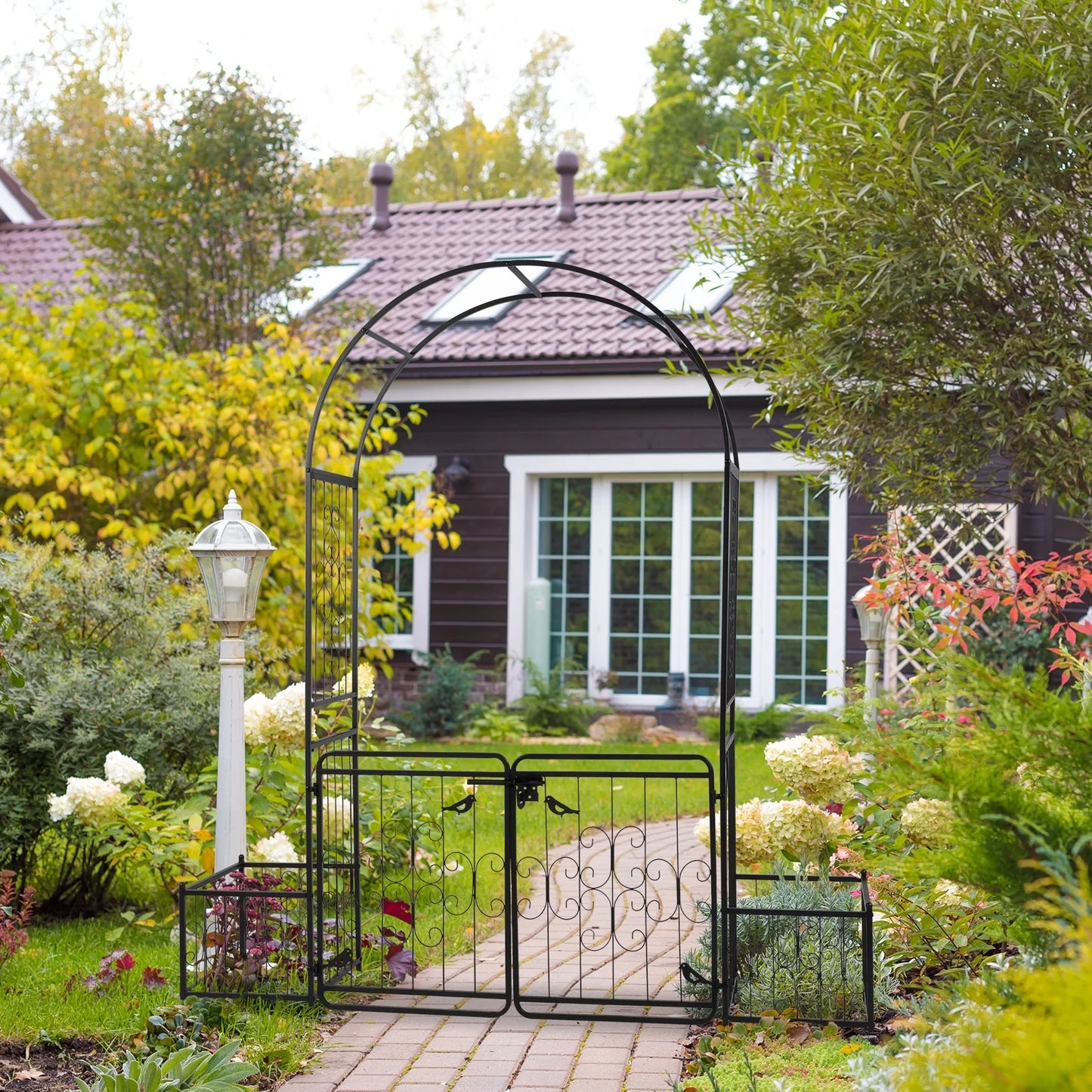 Zimtown Metal Garden Arch 7 Ft Garden Arbor w/Planters for Climbing Plant Outdoor Wedding