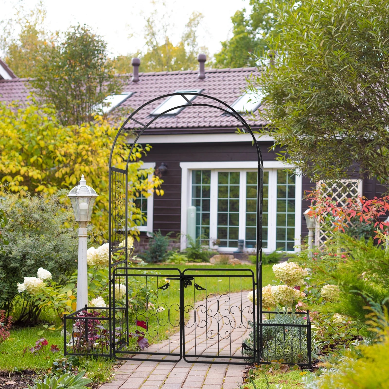 Zimtown Metal Garden Arch 7 Ft Garden Arbor w/Planters for Climbing Plant Outdoor Wedding