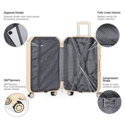Hikolayae Crossroad Collection Hardside Spinner Luggage Sets in Taupe Beige, 3 Piece - TSA Lock