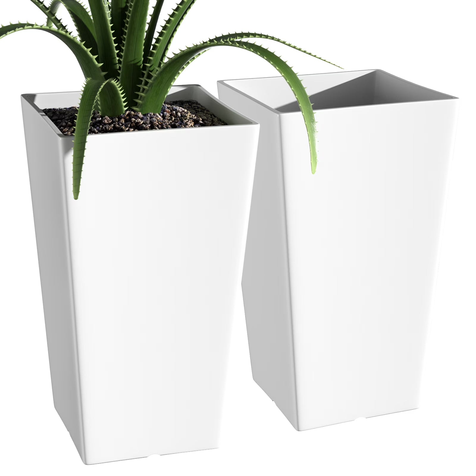 QCQHDU Large Planters for Outdoor Plants Flower Pots Set of 2,Tall Planters for Outdoor Plants,21 inch Outdoor Planters for Front Porch PlantersWhite