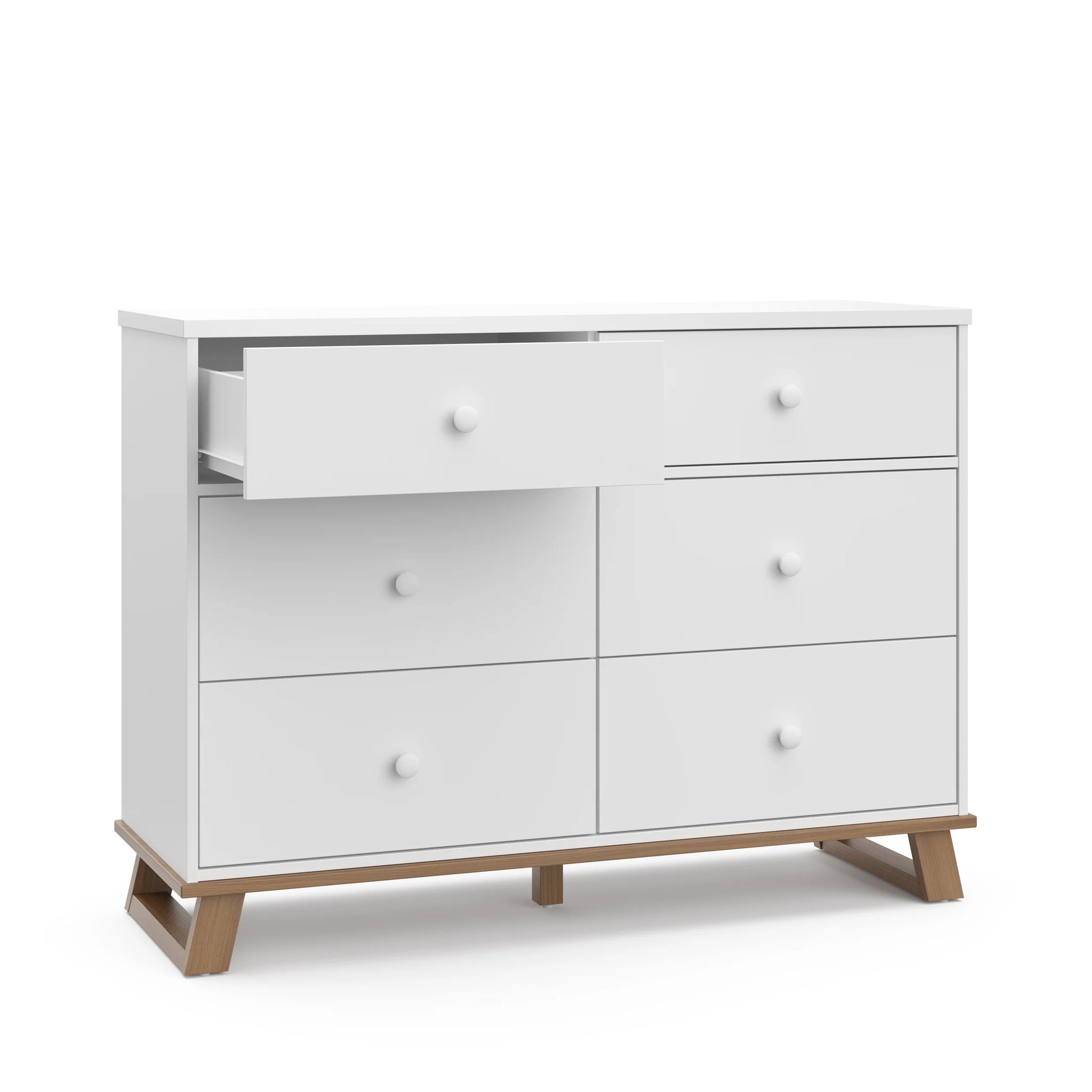 Storkcraft Modern 6 Drawer Nursery Dresser, White with Vintage Driftwood