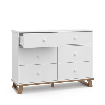 Storkcraft Modern 6 Drawer Nursery Dresser, White with Vintage Driftwood