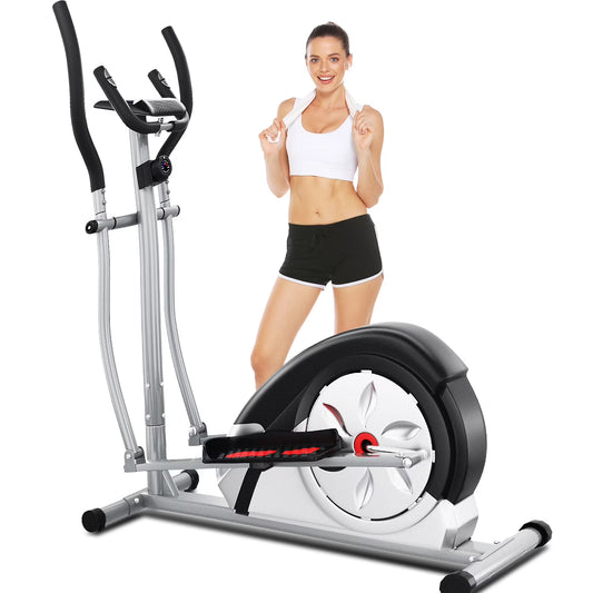 ANCHEER Exercise Elliptical Machine with 8 Resistance Method, 15" Stride Cross Trainer with Pulse Rate Grips, LCD Monitor, Smooth Quiet Driven, 350 lbs Weight Capacity for Home Office