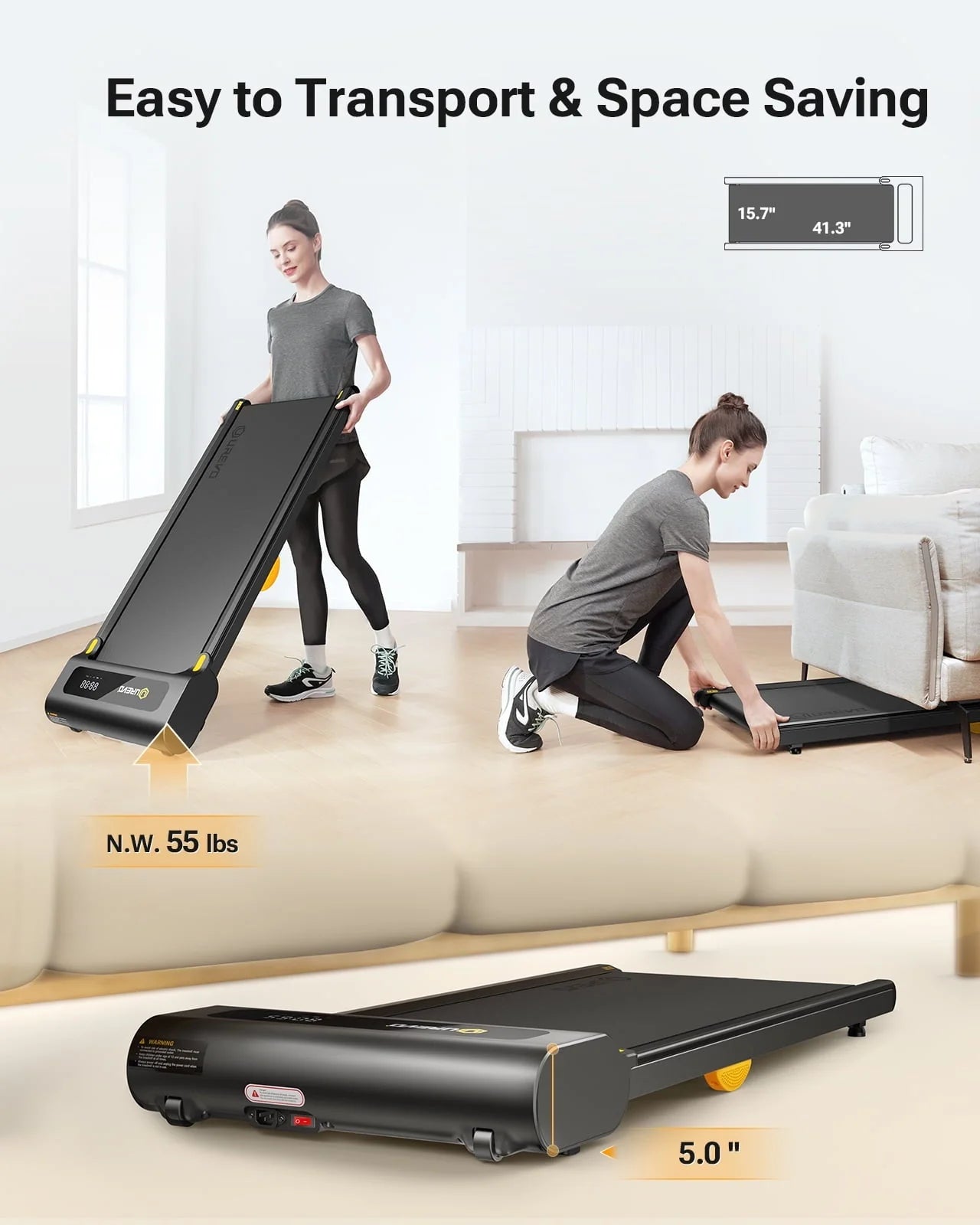UREVO Under Desks Treadmill Walking Pad, Mini Treadmill 2.25HP 265 lb Capacity with Remote Control for Home Office