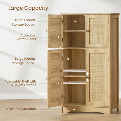 FANGSUM Rattan Cabinet with 4 Doors & Adjustable Shelf, Natural, for Living Room, Home Office