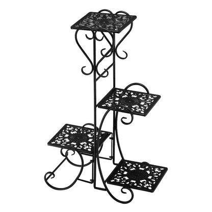 Ktaxon 4-Tier Plant Stand Flower Pattern Square Plate Garden Display Holder Home & Garden,Black