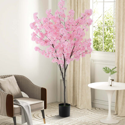 Costway 6.5 FT 2 PCS Tall Artificial Cherry Blossom Tree with 900 Pink Flowers Cement-filled
