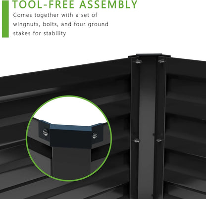2PCS 12x4x1FT Galvanized Raised Garden Bed Kit,Vegetable Boxes-Rectangle Metal Flower Box,Large Planter Raised Beds Outdoor Garden for Planting,Fruit,Herb-Black