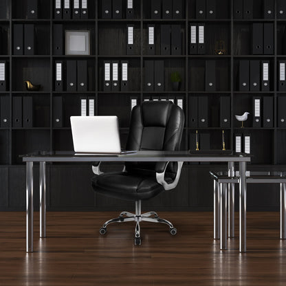 NEO CHAIR Home Office Chair, Heavy Duty Leather Office Chair, Ergonomic High Back Cushion Lumbar Back Support, Computer Desk Executive Chair for Work, 8 Hours Comfort, Jet Black