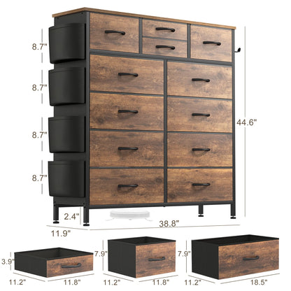 GIKPAL Dressers for Bedroom, Chest of Drawers Dresser Tall Dresser with 12 Drawers Fabric Dressers for Closet Living Room Hallway Nursery, Brown