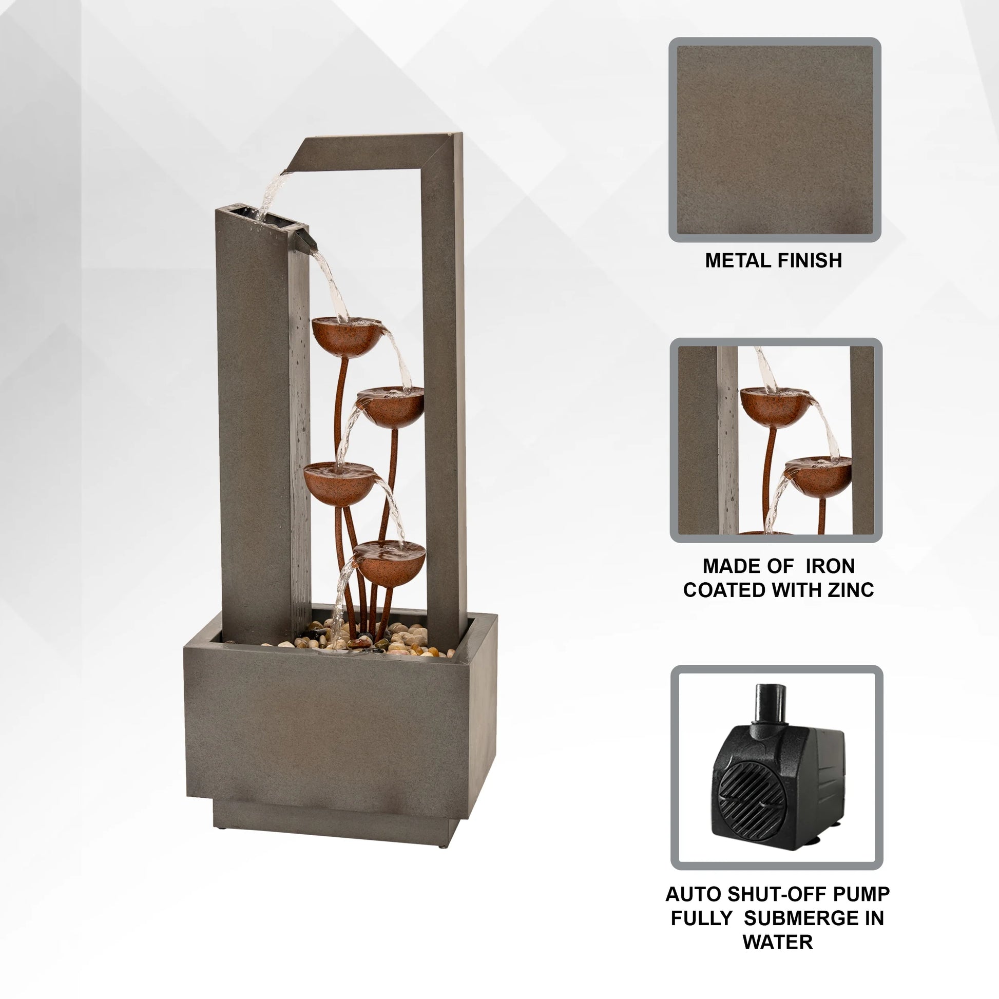 XBrand Metal Sculptural Multi-tiered Flower Water Fountain, Gray and Bronze, 38" Tall