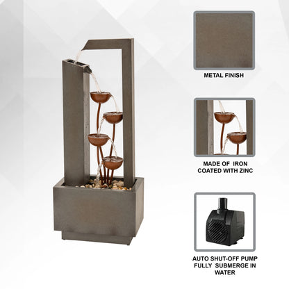 XBrand Metal Sculptural Multi-tiered Flower Water Fountain, Gray and Bronze, 38" Tall