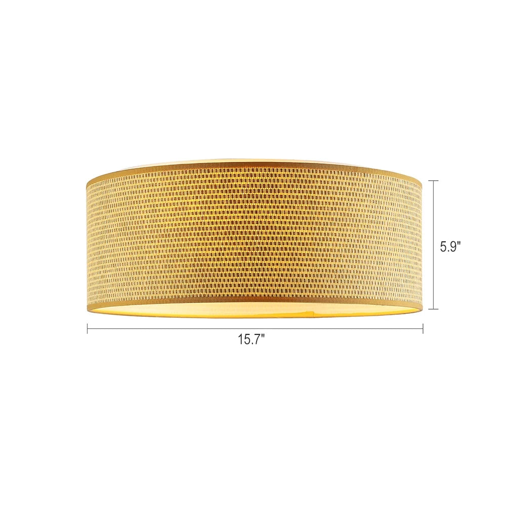 LEDET 15.7 in. Yellow Flush Mount Ceiling Light Rattan Weaving Shade Home Decor Pendant Lighting