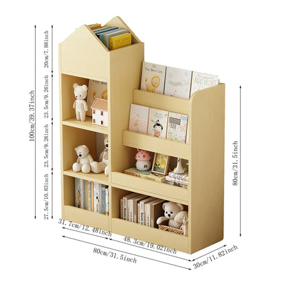 PAPROOS Kids Bookshelf, Wooden Kids Bookcase with Toy Storage Organizer Cabinet, Children Multi Shelf Cubby for Classroom, Kids Bedroom, Nursery, Wood