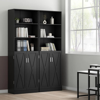 Loomie Industrial Boolshelf with Door, 6 Tier Farmhouse Book Shelf with Adjustable Shelves,70" Tall Display Etagere Bookcase,Floor Standing Unit Book Case Furniture for Home Office,Living Room (Black)