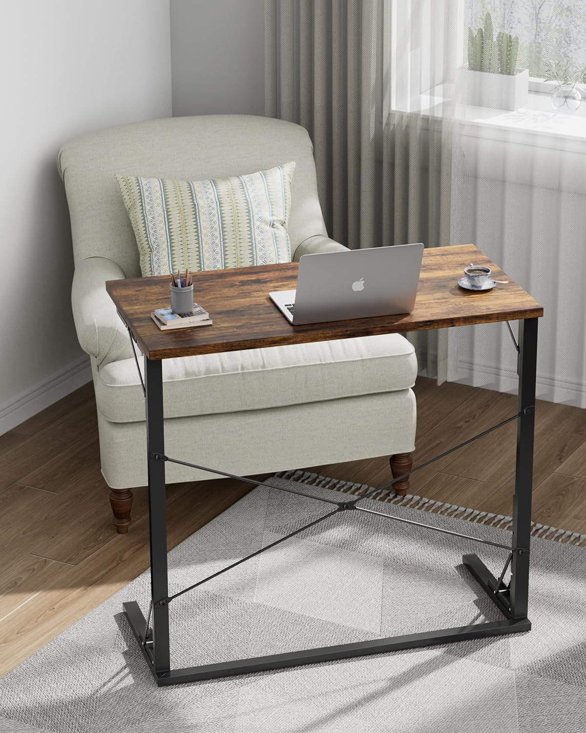 31.5" Folding Desk, Foldable TV Tray Table for Eating on Couch, Extra Large TV Dinner Trays, Portable Fold Computer Writing Desk Table for Home Office, Rustic Brown
