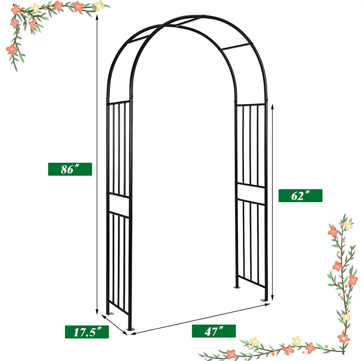 Gymax 7.2Ft Garden Arch Steel Arbor Wedding Garden Decoration Climbing Plants w/Stakes