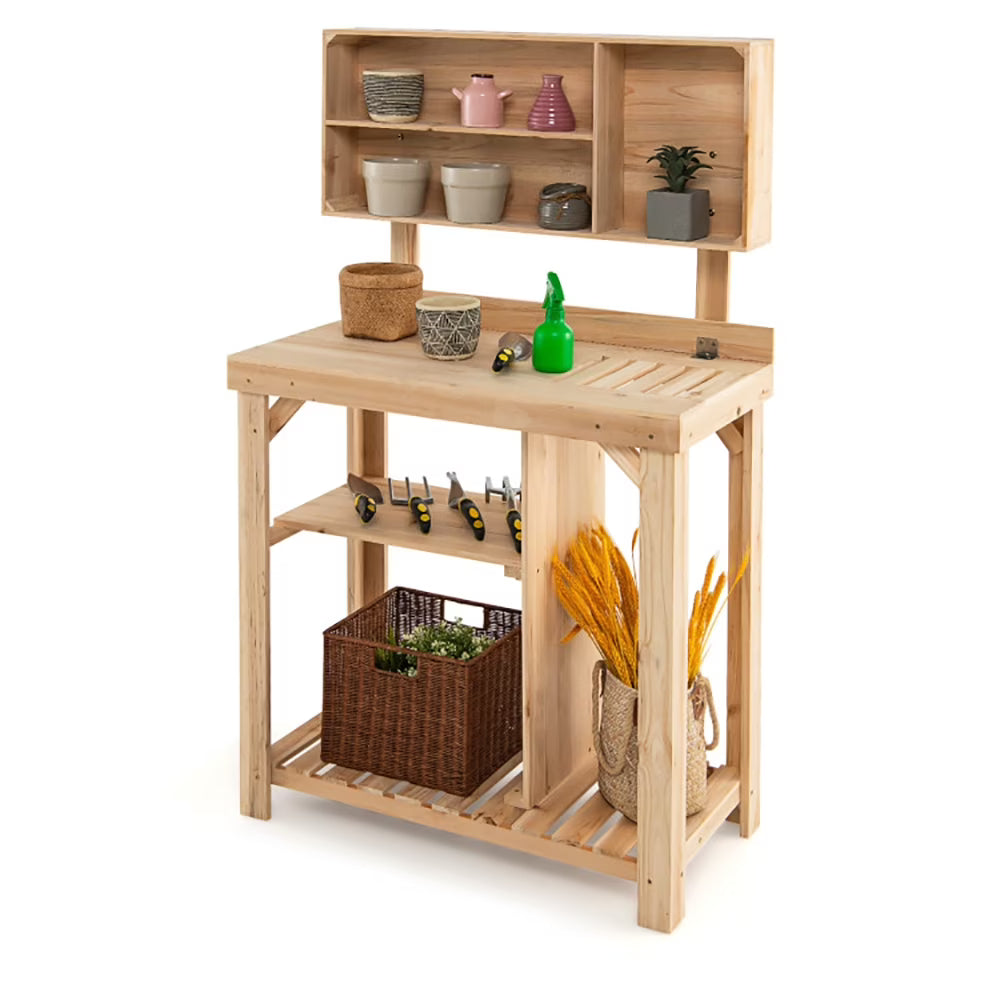 Topcobe Garden Wooden Potting Table Workstation with Storage Shelf, Planters for Outdoor Plants, Raised Planter Box with Legs