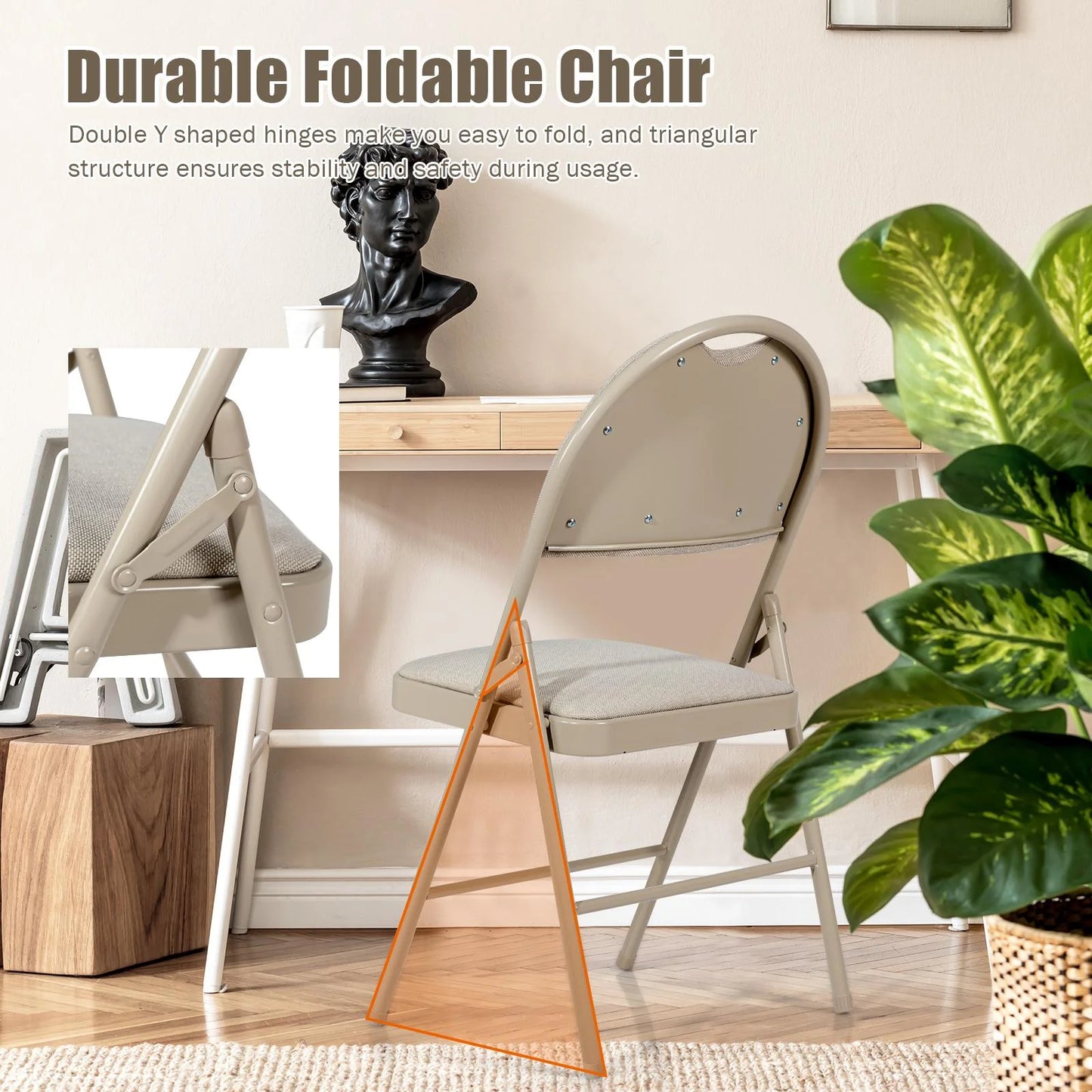 Giantex 6-Piece Commercial Folding Chairs w/Upholstered Padded Seat & Back, Fabric Seating for Home Office Wedding Party, Grey