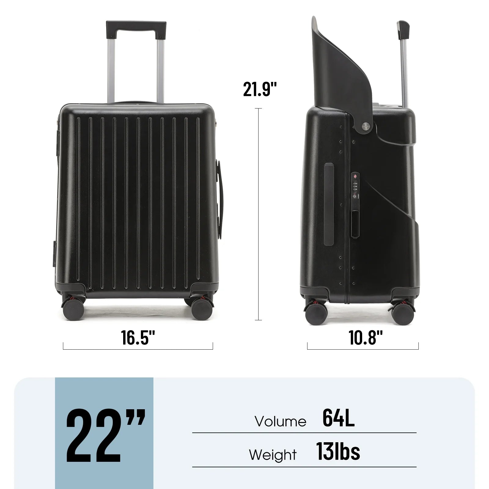 22 Inch TSA Lock Luggage with for Kids& Adult,Check in Lockable Spinner Wheels Free Luggage Cover and Safety Seatbelt Travel Suitcase