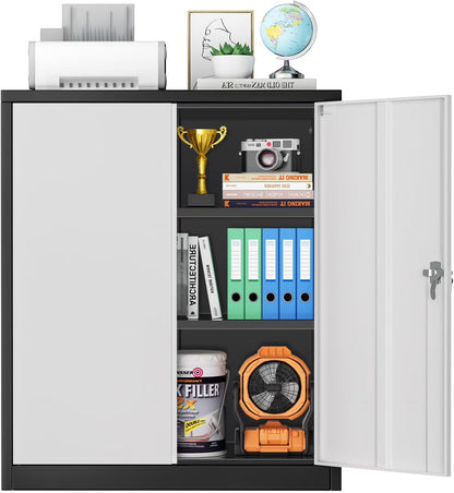 Superday Locking Metal Storage Cabinet with 2 Drawers, Lockable Garage Storage Cabinet with Locking Doors and Adjustable Shelves, Tool Cabinets for Home Office, School, Etc