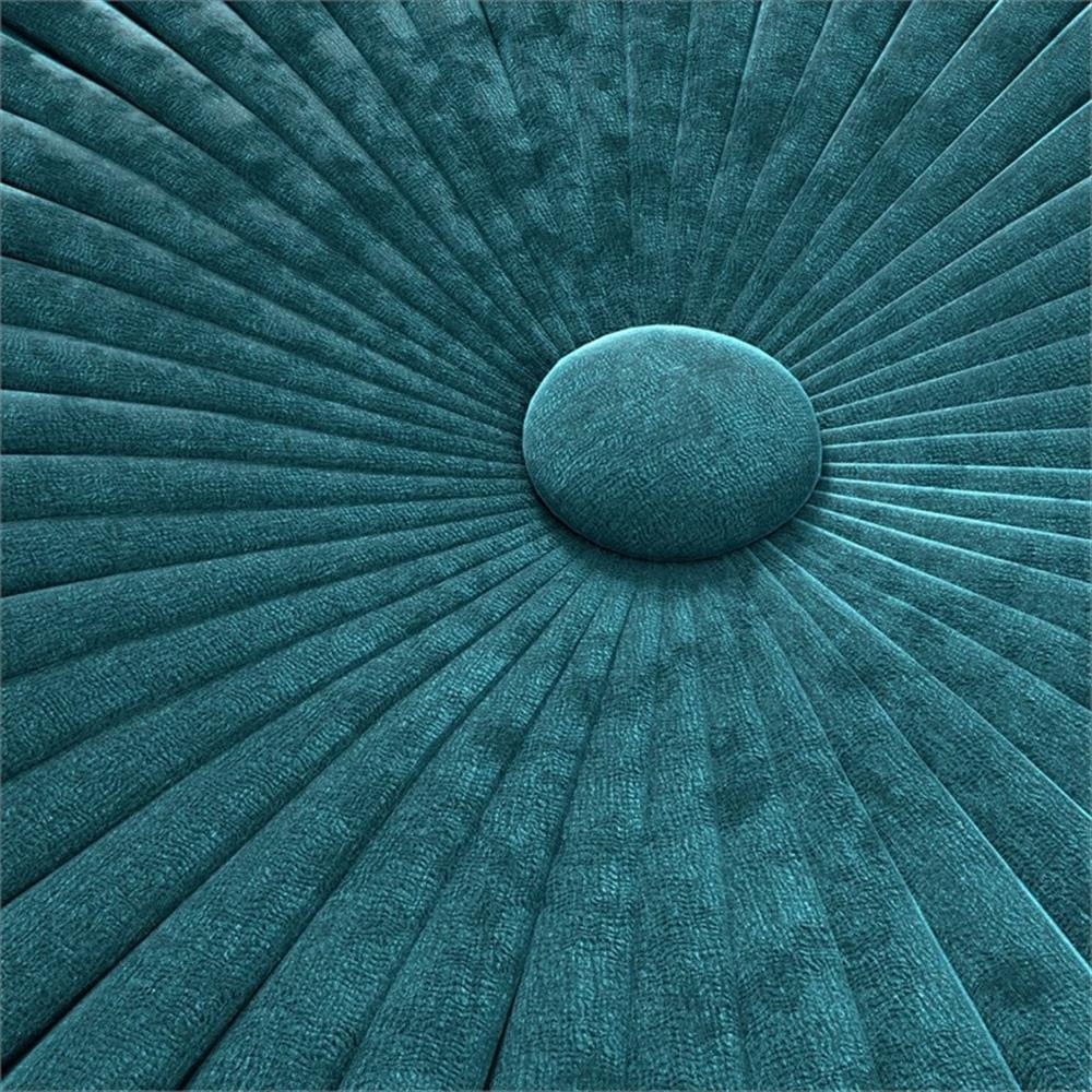 Pemberly Row Round Pouf in Teal Green Velvet Fabric with Woven Details