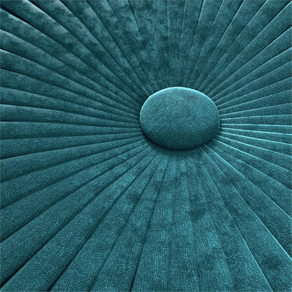 Pemberly Row Round Pouf in Teal Green Velvet Fabric with Woven Details