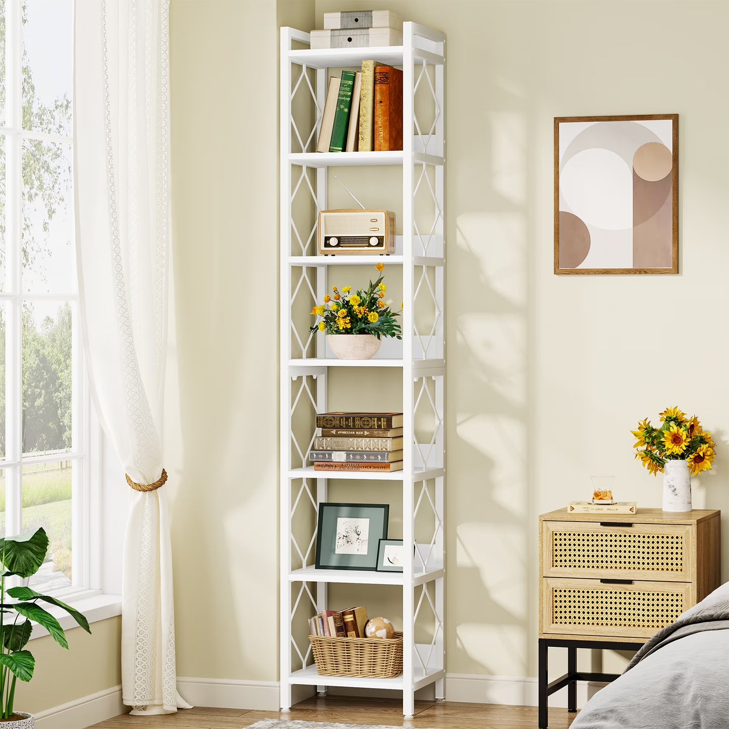 Tribesigns 78.7 Inches Tall Narrow Bookshelf, Freestanding 7-Tier Bookcase, Skinny Corner Storage Organizer for Home Office