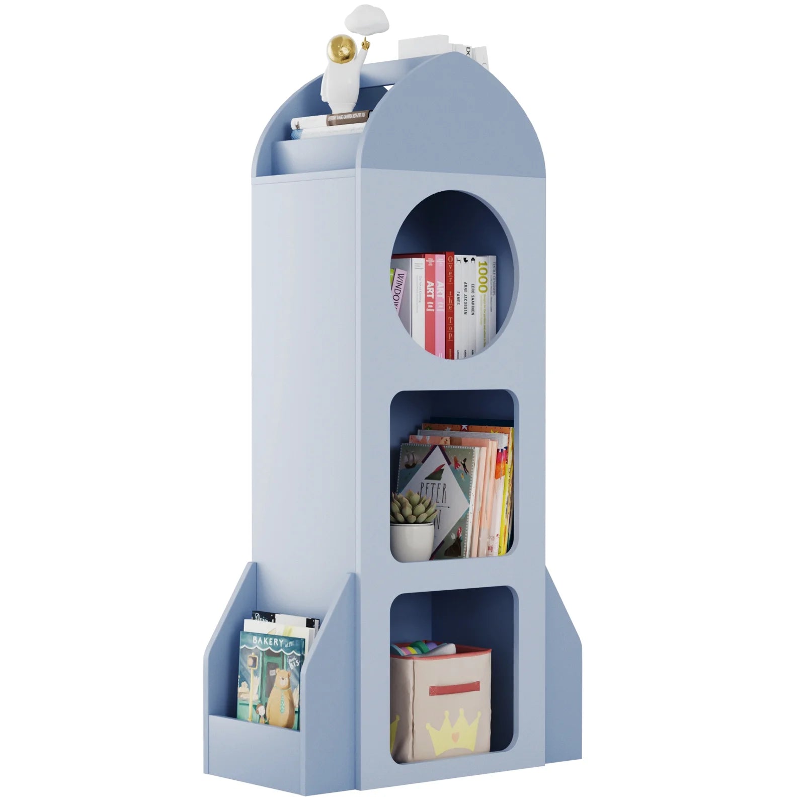 Pirecart Kids Bookshelf 3-Tier Wooden Kids Bookcase with Toy Storage for Bedroom, Playroom, Nursery, Blue