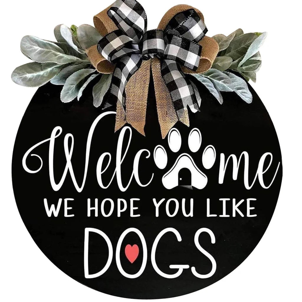 Front Door Welcome Sign, Round Wood Door Room Decor, Door Decor, Spring Wreath, Door Decor, Spring Wreath, Farm Porch Hanging Sign, Green, For Those Family With Pets, 11.8 Inch