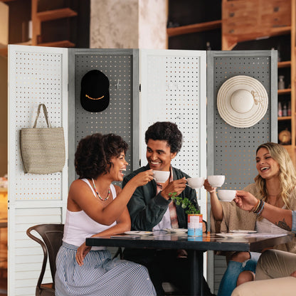 Dextrus Room Divider, 4 Panel Folding Privacy Screens with Pegboard Display, Freestanding Portable Privacy Screen Room Partition for Jewelry, Craft Show, Retail, Living Room, Bedroom