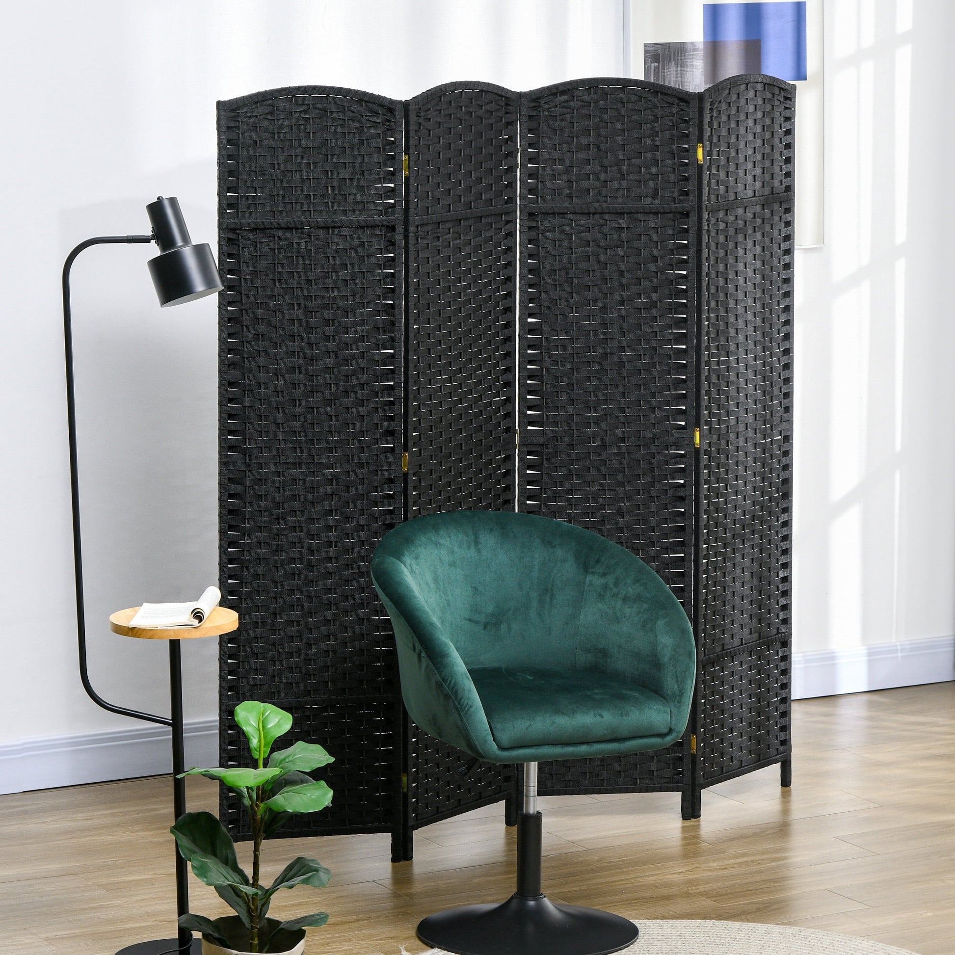 Privacy Screen HOMCOM Room Divider, 4 Panel Folding Privacy Screen, 5.6' Tall Freestanding Partition for Home Office, Bedroom, Black,Outdoor Privacy Screen