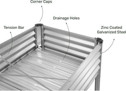 Galvanized Raised Garden Beds Outdoor with Legs//48°24°31in Elevated Planter Box for Vegetables, Flowers (Silver)//Large Metal Garden Bed for Backyard Patio Gardening