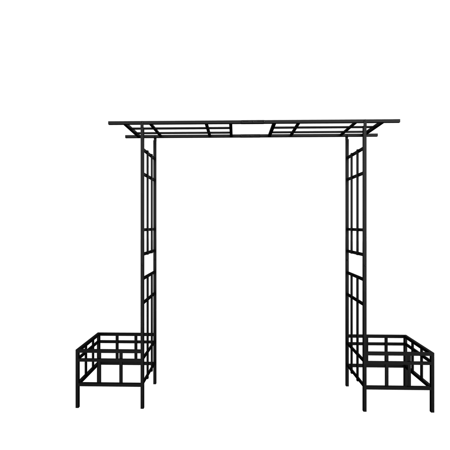 Metal Garden Arch with Plant Box and Adjustable Width, 2 in 1 House Shape Garden Arch Trellis for Climbing Plants Heavy Duty Steel Pergola Arch for Wedding Party Backyard Outdoor (Black)