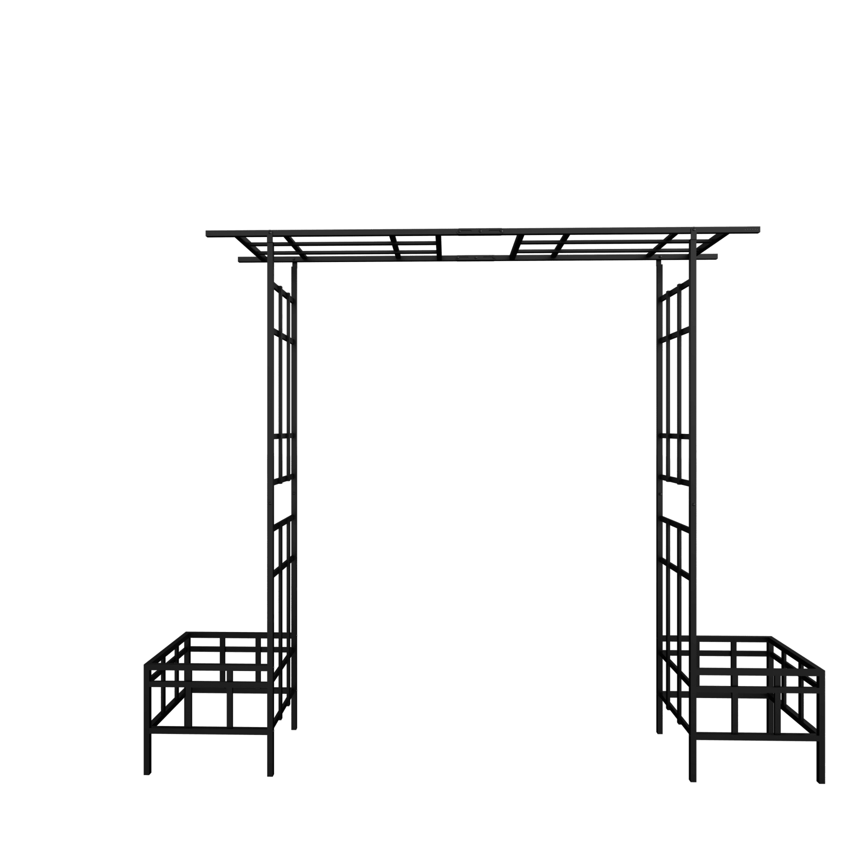 Metal Garden Arch with Plant Box and Adjustable Width, 2 in 1 House Shape Garden Arch Trellis for Climbing Plants Heavy Duty Steel Pergola Arch for Wedding Party Backyard Outdoor (Black)