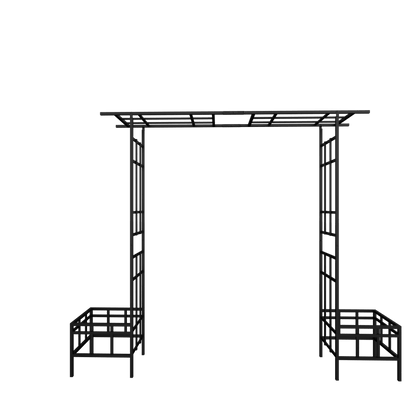 Metal Garden Arch with Plant Box and Adjustable Width, 2 in 1 House Shape Garden Arch Trellis for Climbing Plants Heavy Duty Steel Pergola Arch for Wedding Party Backyard Outdoor (Black)