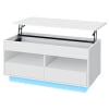 Hommpa Lift Top Coffee Table with 2 Drawers High Gloss Rectangle White Coffee Table with LED Lights and Hidden Storage for Living Room Home Office Center Cocktail Tables 25.19" Height