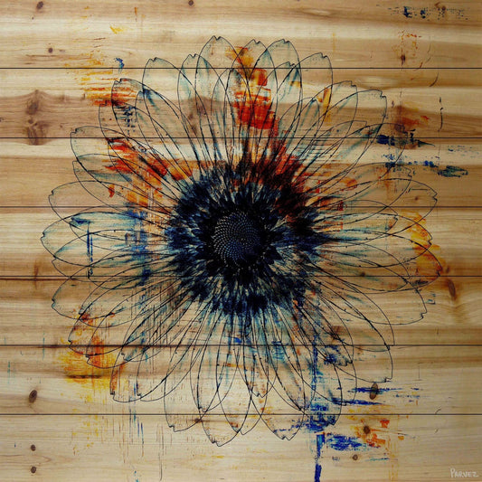 Parvez Taj - 'Stencil Flower' Painting Print on Natural Pine Wood 24 x 24