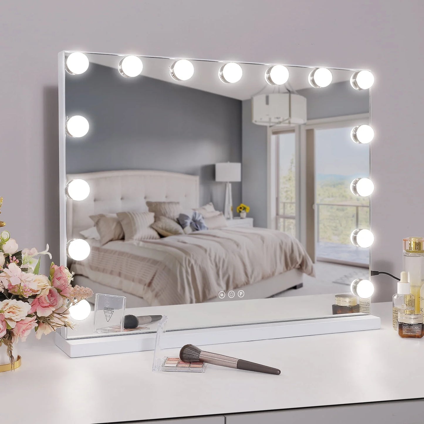 COOLJEEN Large Hollywood Vanity Mirror with Lights Wall Mount Tabletop Metal White