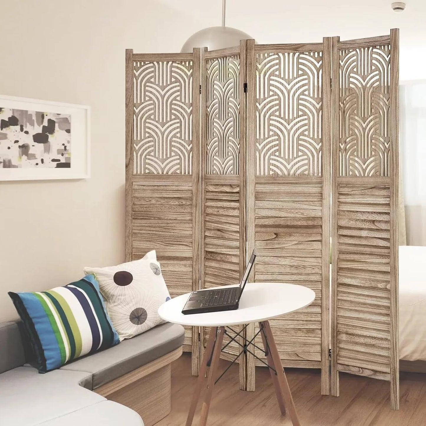 Garvee 4 Panel Wooden Room Dividers, 67" Tall Folding Portable Partition Privacy Screen, Free Assembled Freestanding Partition, Separators Divider Wall for Home Office