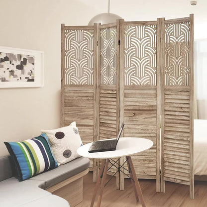 Garvee 4 Panel Wooden Room Dividers, 67" Tall Folding Portable Partition Privacy Screen, Free Assembled Freestanding Partition, Separators Divider Wall for Home Office
