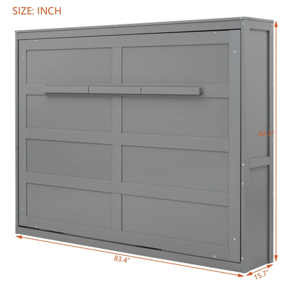 Harper & Bright Designs Full Size Murphy Bed Space-Saving Foldable Wooden Wall Bed with a Shelf for Guest Room Home Office, Gray