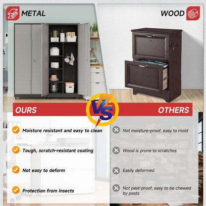 Bestoo Metal Storage Cabinet with Locking Doors, Garage Storage Cabinet with Wheels and Adjustable Shelves, Rolling Tool Storage Cabinet for Home Office, Garage, Pantry (Black)