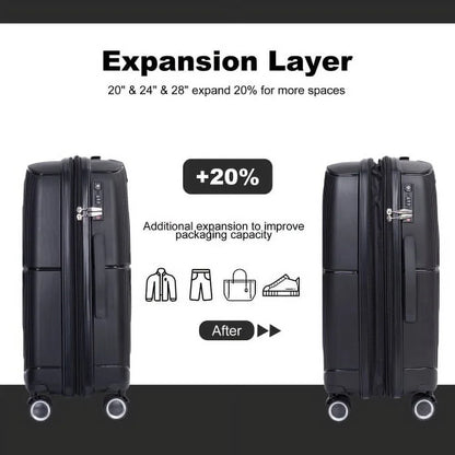 3 Piece Luggage Set Expandable Suitcases Set with Spinner Wheels & TSA Locks, Black