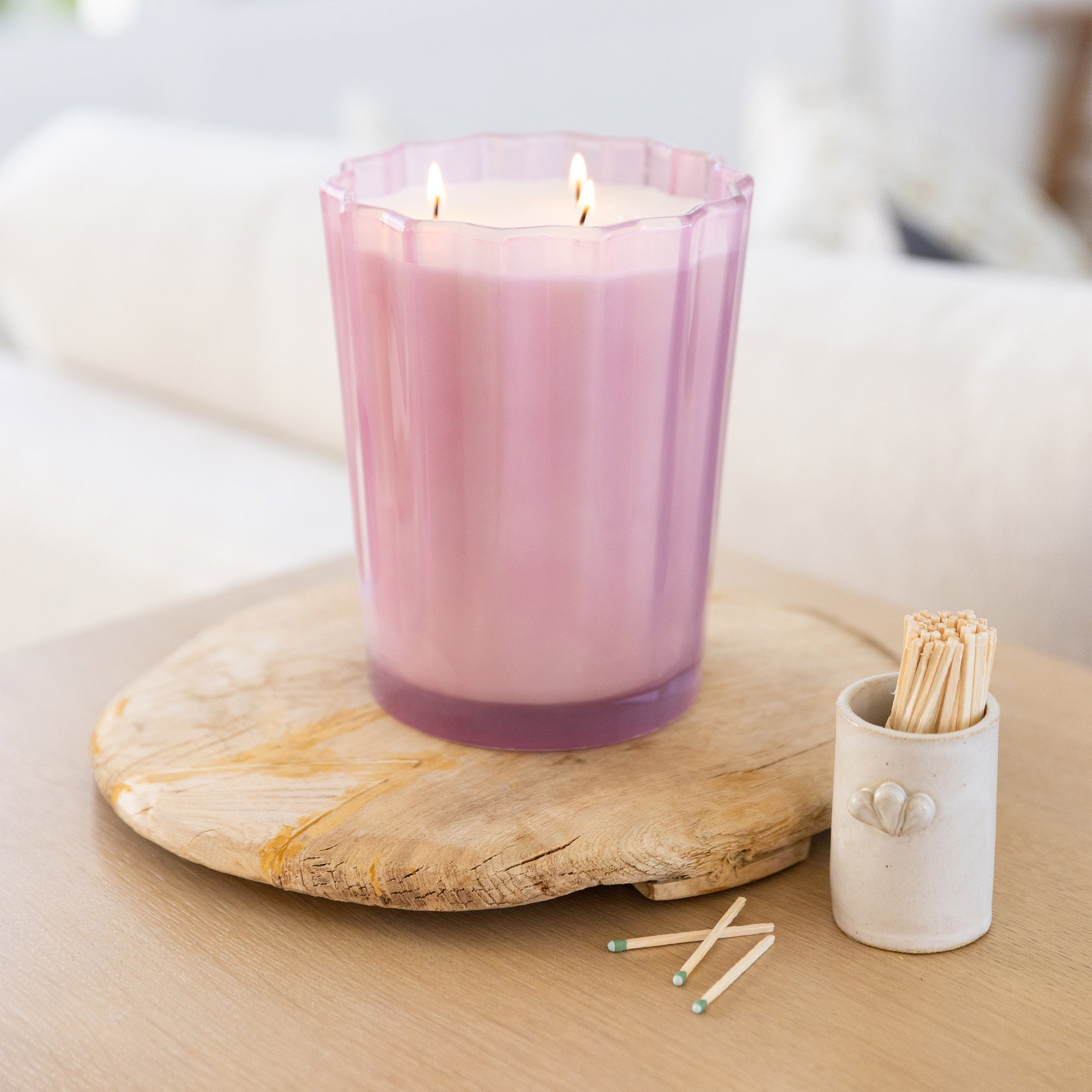 Sand + Fog Spring 57oz. Scalloped Candle with Rubber Wood Lid