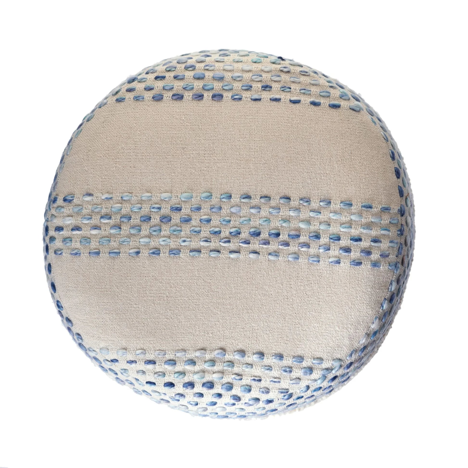Laddha Home Designs 18" Blue and Cream Tufted Pin Dot Round Pouf Ottoman