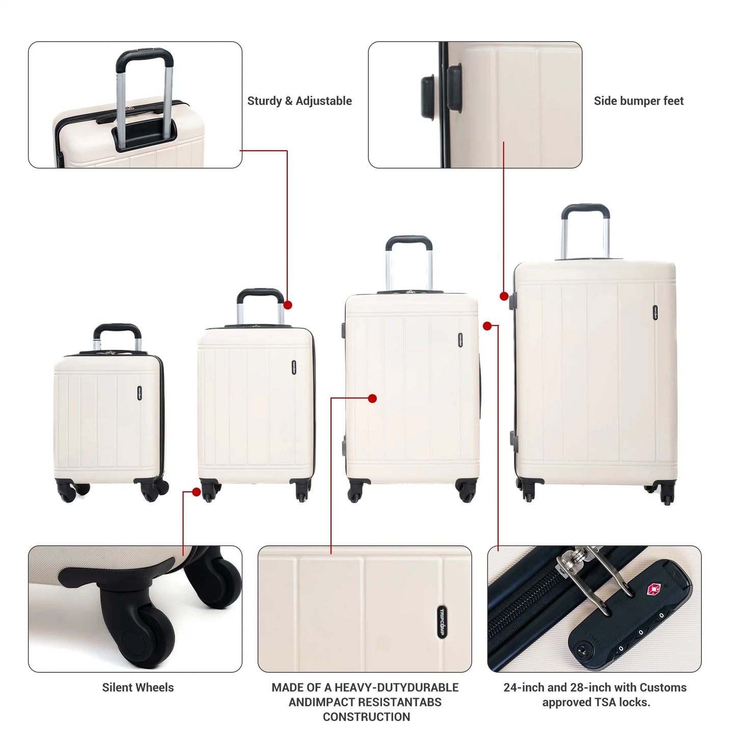 Tripcomp 6 Piece Hardside Luggage Sets Spinner Wheels with TSA Lock Lightweight Suitcase with backpacks(White)
