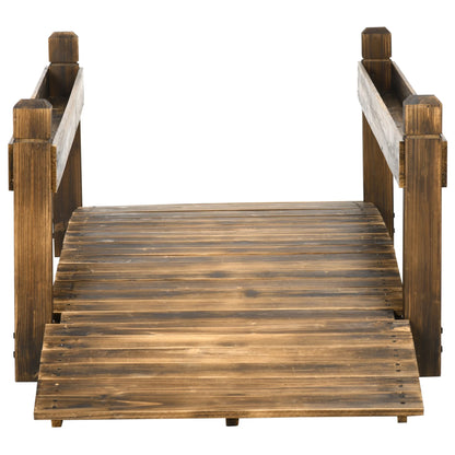 Homiyad 7.5' Wooden Garden Bridge with Planters on Safety Railings, Stained Finish Arc Footbridge for Backyards, Gardens and Streams