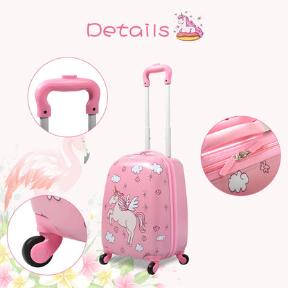 TOBBI 2 PC Kids Carry-on Luggage Set 12" Backpack & 16" Rolling Suitcase School Travel Trolley ABS Luggage for Girls